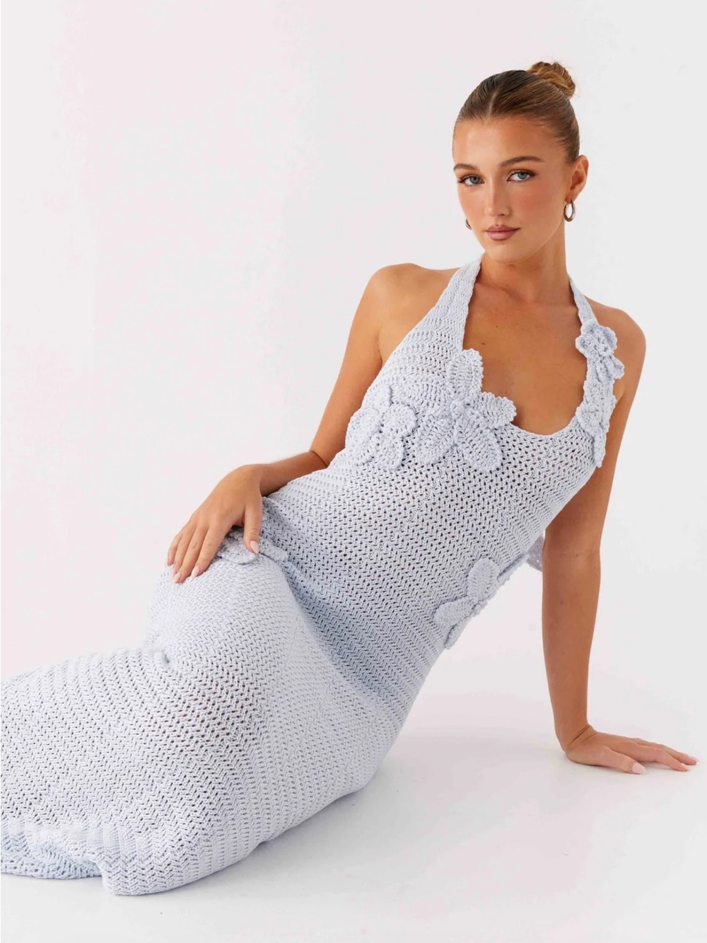 Peppermayo Light Blue Crochet Maxi Skirt with Floral Appliqué - Picture 6 of 6